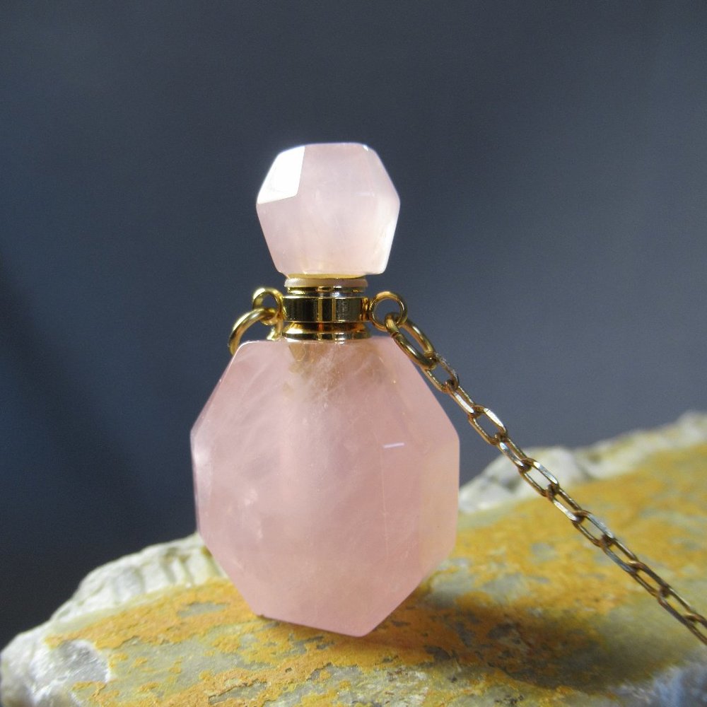 Rose Quartz Perfume Pendant, Necklace 36 inches